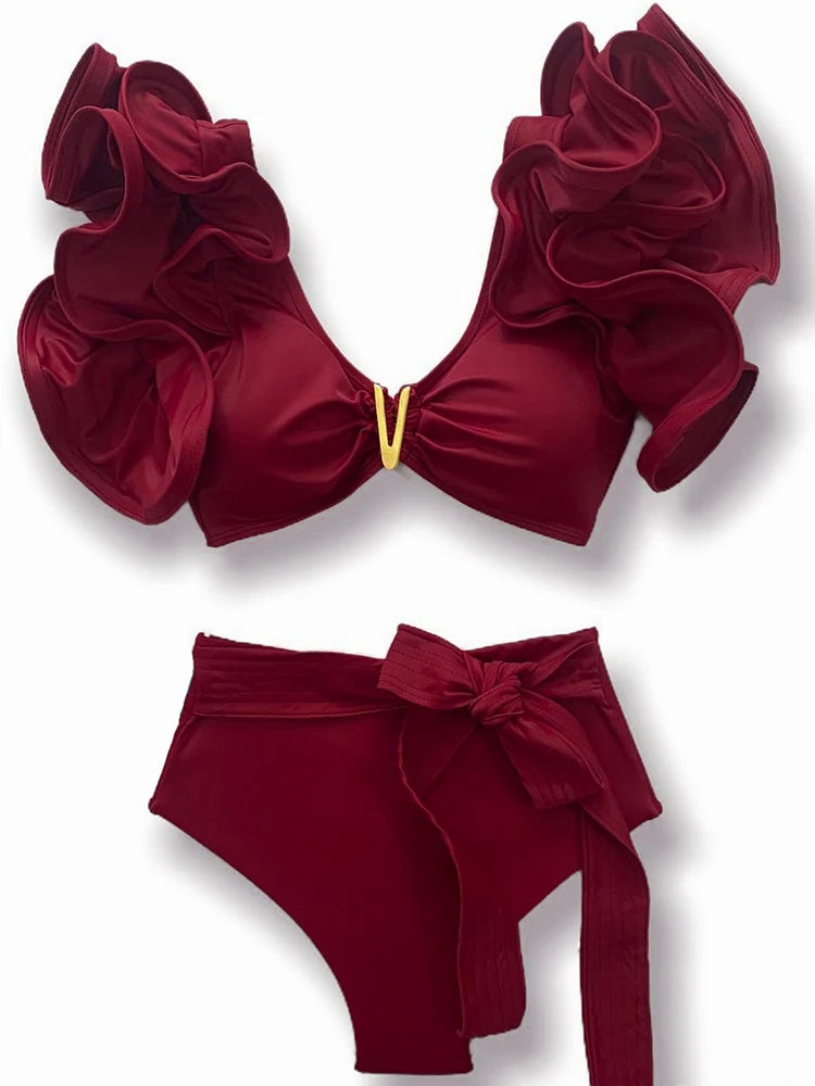New Sexy Brazilian Bikini Set Ruffle Swimwear Women Push Up Swimsuit High Waist Print Floral Bathing Suit Biquini Female