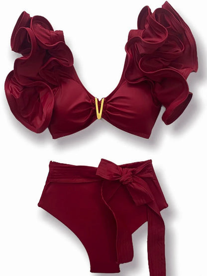 New Sexy Brazilian Bikini Set Ruffle Swimwear Women Push Up Swimsuit High Waist Print Floral Bathing Suit Biquini Female