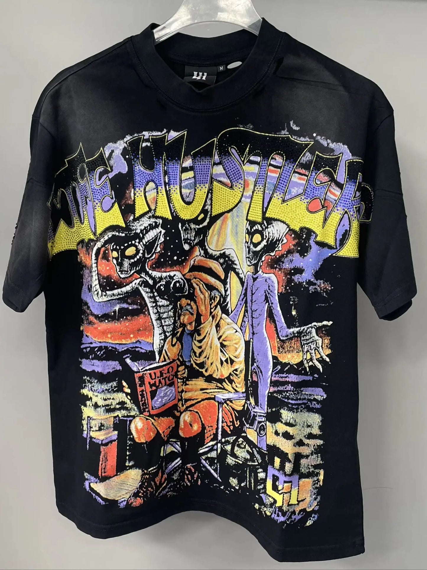 New fashion brand LIFE HUSTLERS Y2K hot stamping hole Men Women T-shirt Streetwear 100% Cotton Loose Round Neck Top Tees