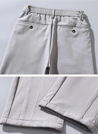 Korean Men's Warm Golf Pants Slim Straight Winter Thick Fleece Casual Pants Business Fashion Stretch Thermal Trousers Male