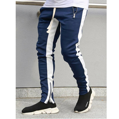 Mens Training Pants Plaid GYM Track Sweatpants Grey Joggers Breathable Stripe Fitness Male Running Sport Trousers Zipper Pockets