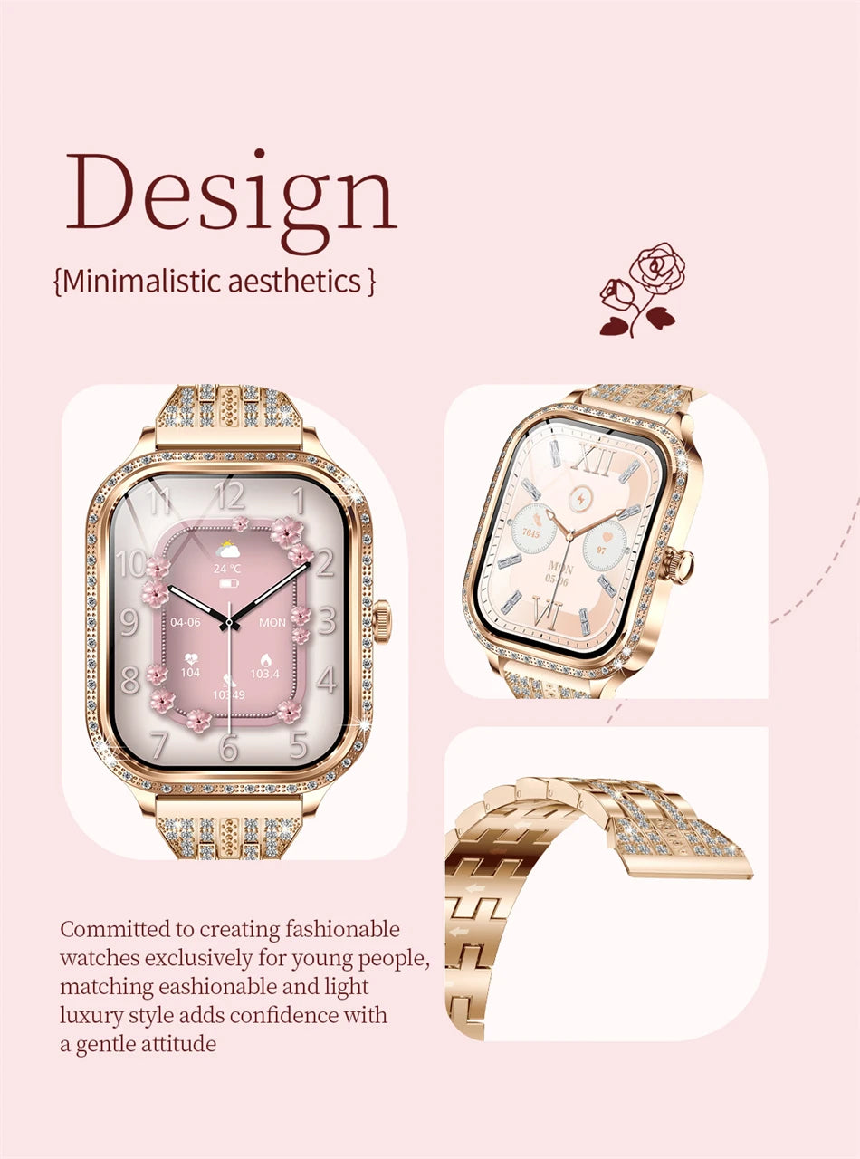 2026 Fashion Women Smart Watch Bluetooth Call Custom Watch Face Fitness Tracker IP68 Waterproof Smartwatch Woman for Android IOS