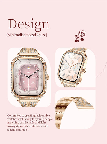 2026 Fashion Women Smart Watch Bluetooth Call Custom Watch Face Fitness Tracker IP68 Waterproof Smartwatch Woman for Android IOS