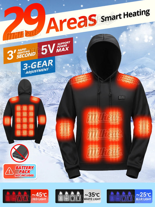 Smart Heating Jacket, 29 Heating Zones,4-Switches,3 Temperature Options, For Winter Indoor and Outdoor Activities