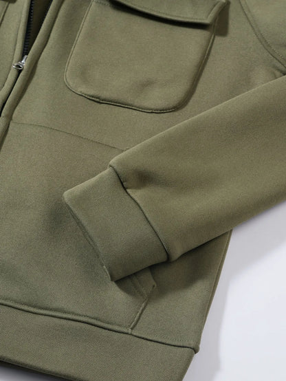 Joma Men's Loose Fleece-lined Hoodie Jacket with Multiple Pockets Retro American Style Spring Autumn Winter Casual Outerwear