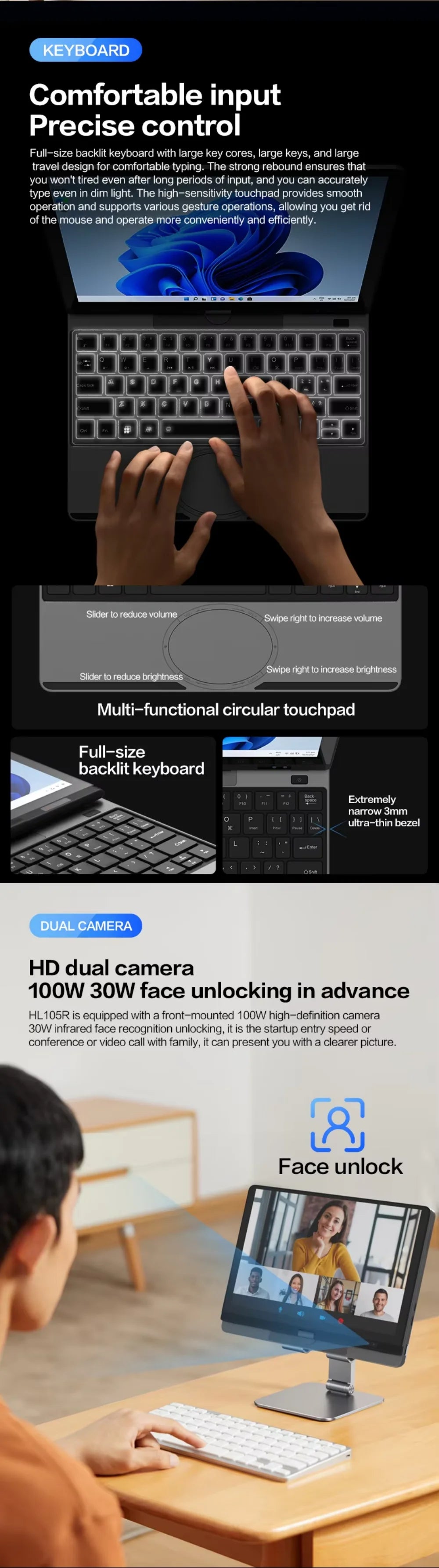 Portable Mini Laptop 10.5inch Touch Screen Notebook N150 32GB+128GB-1TB IPS Small Notebook Portable PC Micro Computer windows 11