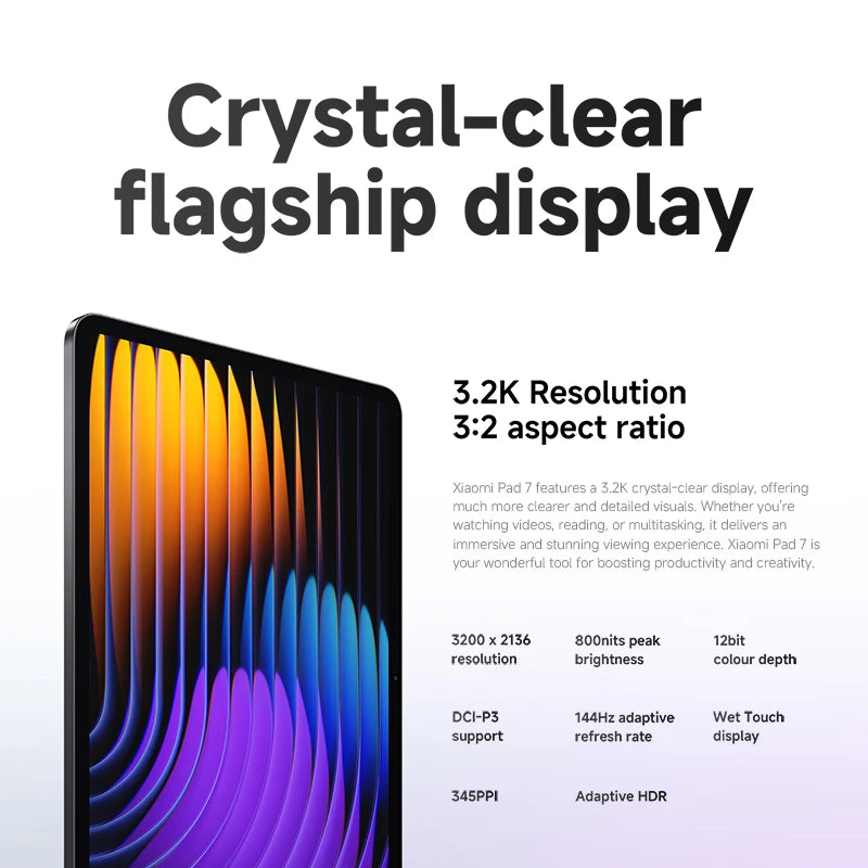 Global Version Xiaomi Pad 7 Tablet 11.2" 3.2K Display Snapdragon 7+ Gen 3 Octa-core CPU 8850mAh 13MP Camera 144Hz 45W Charging