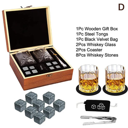 Father'S Day Gift For Men Whiskey Stones Set 8 Pcs Granite Ice Cubes+ 2 Pcs Cups For Whisky In Wooden Bottle Box Present For Dad