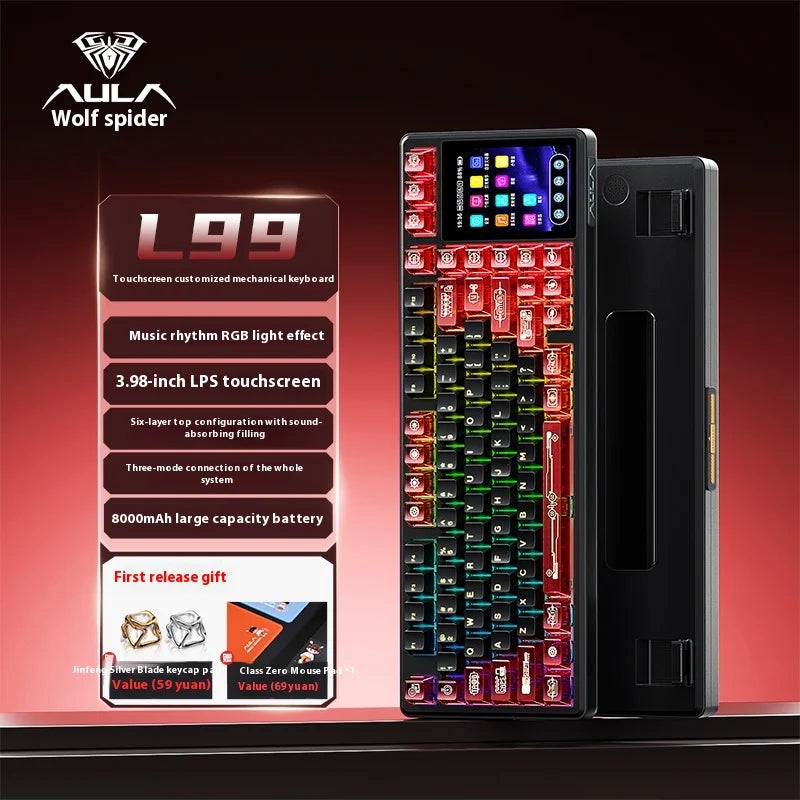 New AULA L99 Wireless 3-mode Keyboard Screen Display Gaming Mechanical Keyboard Touch Office Gaming PC Gaming Dedicated Keyboard