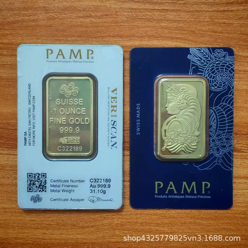 Gold Bar Replica 1oz 31g Brass Gold Plated With Serial Number Collectible Piece Home Display Desk Decor Gift For Collectors