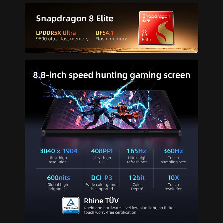 Lenovo Legion Y700 4th Gen TB322FC 256GB 512GB Gaming Tablet Qualcomm Snapdragon 8 Elite 8.8" 165Hz Display 7600mAh 68W Charging