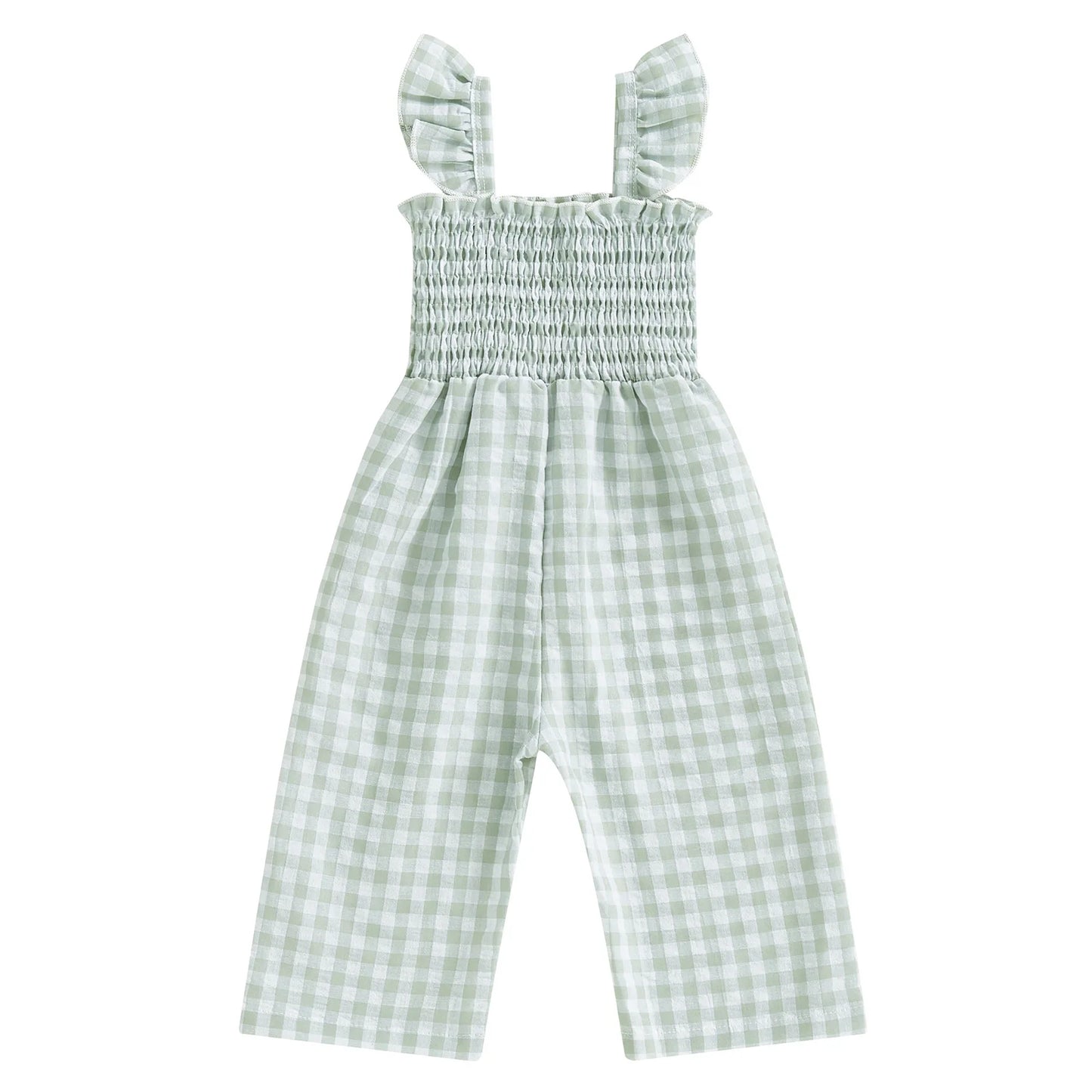 2025 Baby Girl Clothes Girl Cotton Overalls Ruffle Sleeve Strappy Gingham Checkered Romper Casual Loose Pants Outfit 0-4Y