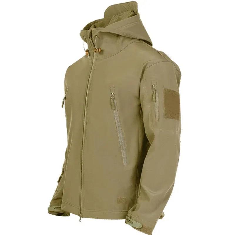 Men's Hooded Casual Military Outdoor Utility Jacket Fashion Sharkskin Soft-Shell Tactical Waterproof Combat Bomber Jacket