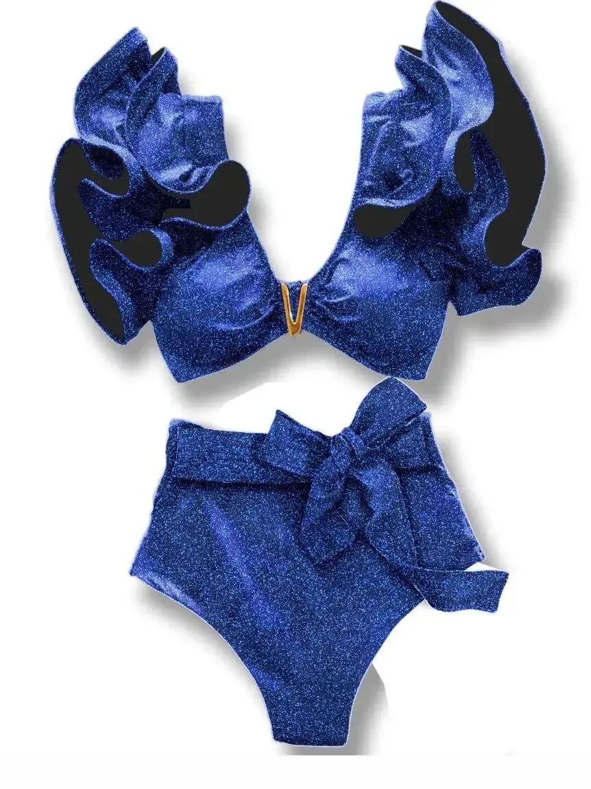 New Sexy Brazilian Bikini Set Ruffle Swimwear Women Push Up Swimsuit High Waist Print Floral Bathing Suit Biquini Female