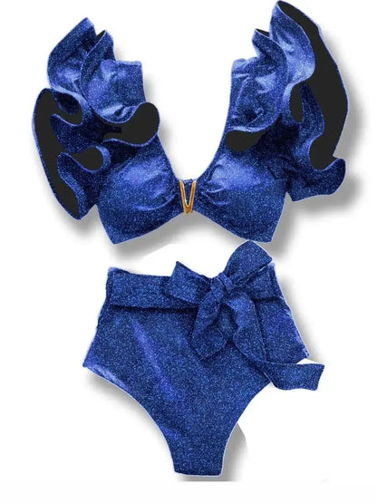 New Sexy Brazilian Bikini Set Ruffle Swimwear Women Push Up Swimsuit High Waist Print Floral Bathing Suit Biquini Female