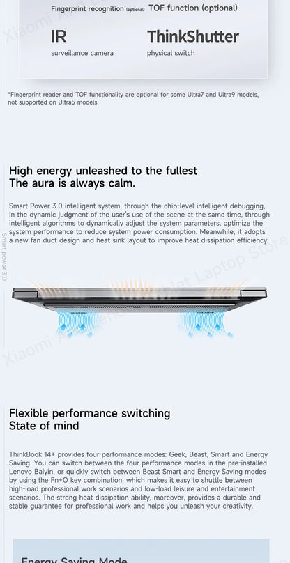 Lenovo Laptop Thinkbook 14+ 2024 AI 14.5" 3K 120Hz Screen UItra5-125H/UItra9-185H NVDIA RTX4060 Dolby Atoms Gaming Notebook PC