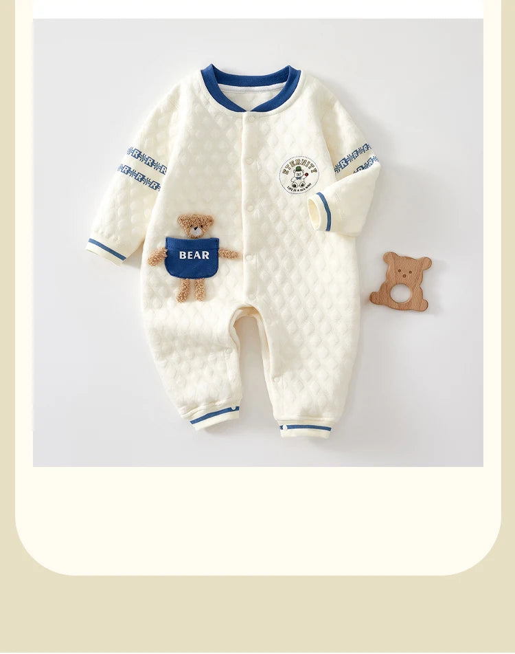 Baby Clothes for Autumn, Class A, Boys' Full-Month Outfit, One-Piece Romper, Baby Thermal Interlayered Warm Newborn Bodysuit