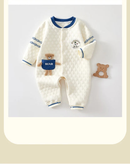 Baby Clothes for Autumn, Class A, Boys' Full-Month Outfit, One-Piece Romper, Baby Thermal Interlayered Warm Newborn Bodysuit