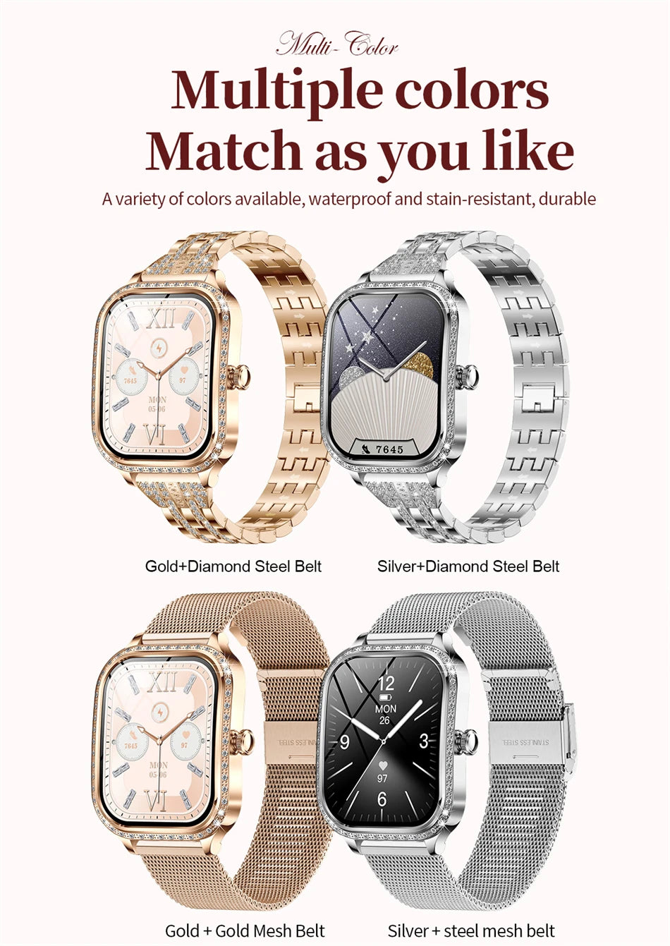 2026 Fashion Women Smart Watch Bluetooth Call Custom Watch Face Fitness Tracker IP68 Waterproof Smartwatch Woman for Android IOS