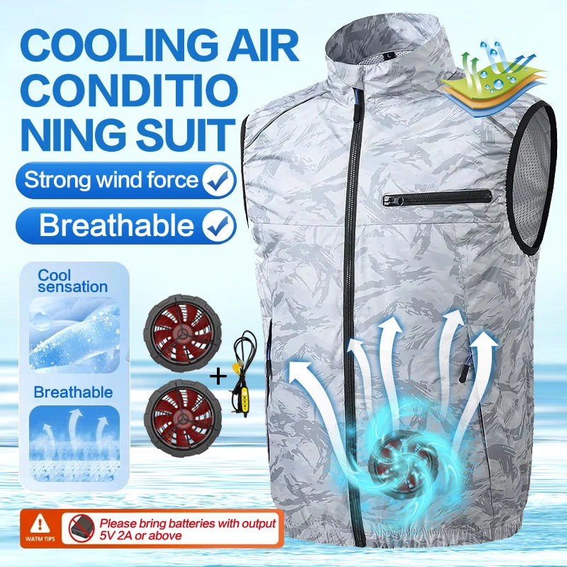 Cool summer smart cooling fan clothing, suitable for outdoor sports, fishing, high-temperature work, and convenient for nighttim