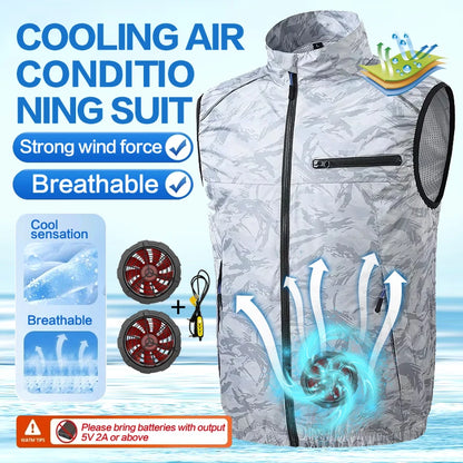 Cool summer smart cooling fan clothing, suitable for outdoor sports, fishing, high-temperature work, and convenient for nighttim