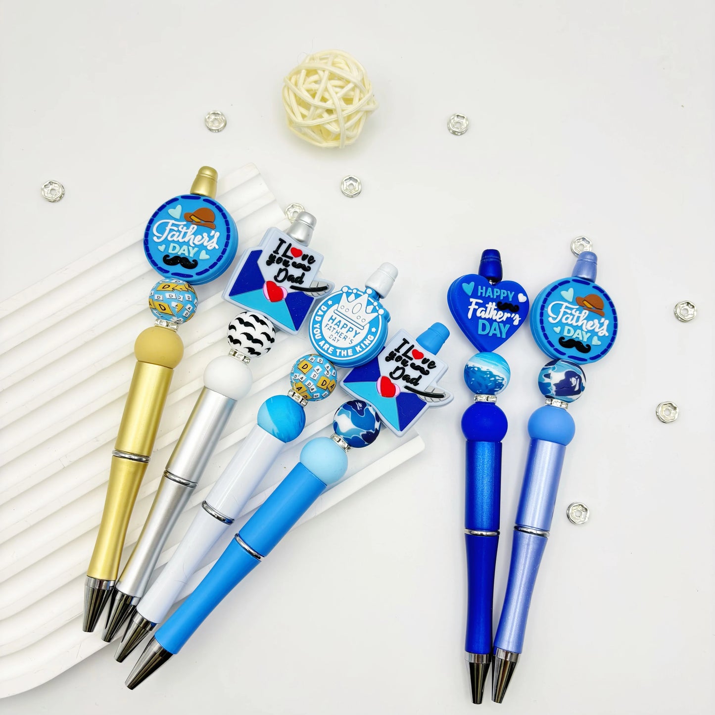 6PCS Love Dad Father's Day Theme DIY Beaded Ballpoint Pen And Silicone Bead Set，Office &School Supply，Father's Day Gift
