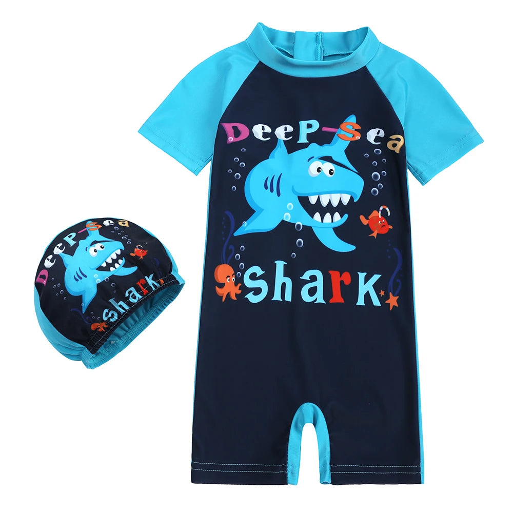2025 Toddler Children Swimwear Suit Print UV Kids Boys Girls Summer Beach Clothes 2Pcs Cap+Bathing Swimming Diving Swimsuit