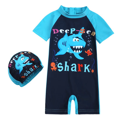 2025 Toddler Children Swimwear Suit Print UV Kids Boys Girls Summer Beach Clothes 2Pcs Cap+Bathing Swimming Diving Swimsuit