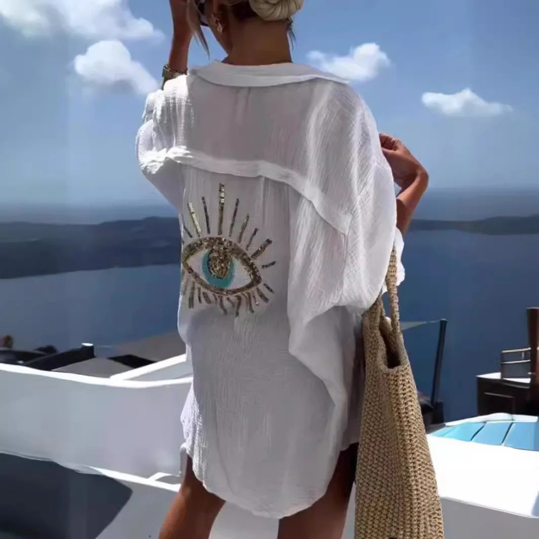 Women's Swimming Suit 2026 Beach Wear Dress Bathing Cover Ups Tunic Swimsuit Flip Collar Casual Fashion Shirt Polyester Spandex