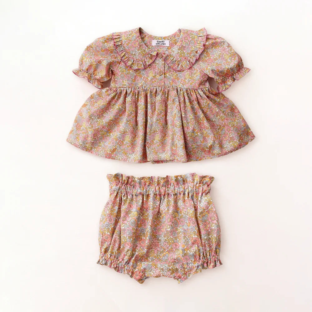 2Pcs Infant Baby Girl Clothes Sets Summer Floral Cotton Toddler Girl Suit For 0-24 Months Comfortable, Daily Wear for Baby Girl
