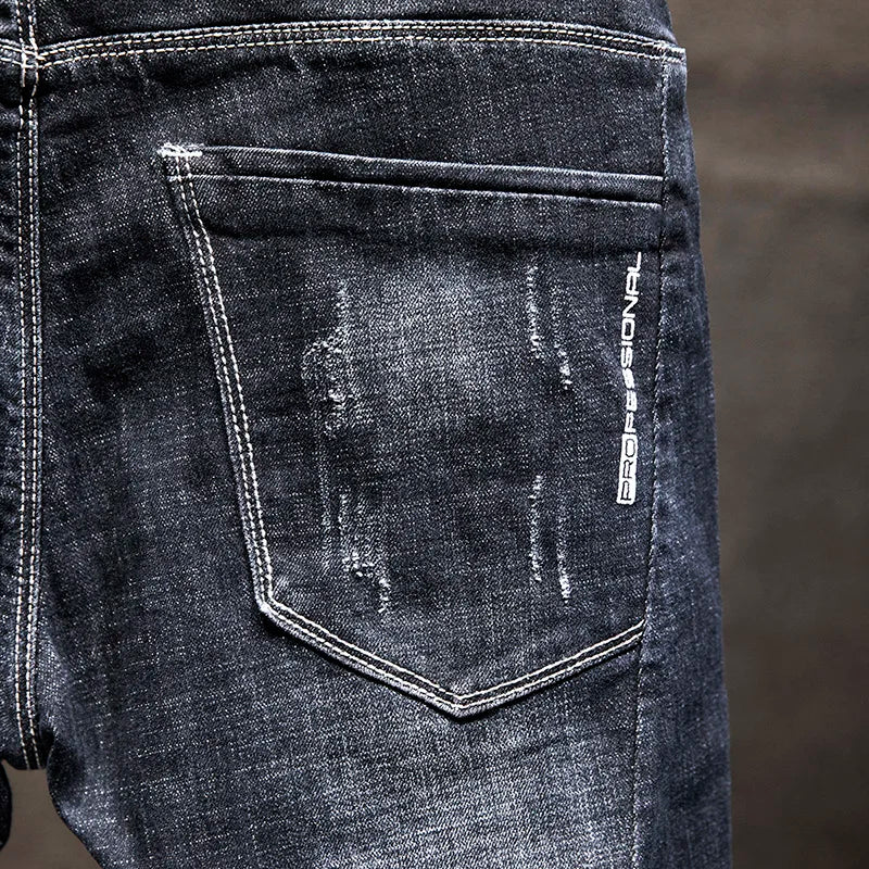 2025 Summer New Ripped Jeans Men Slim-fit Denim Pants Cotton Korean Style Fashion Men's Clothing Elasticity Versatile