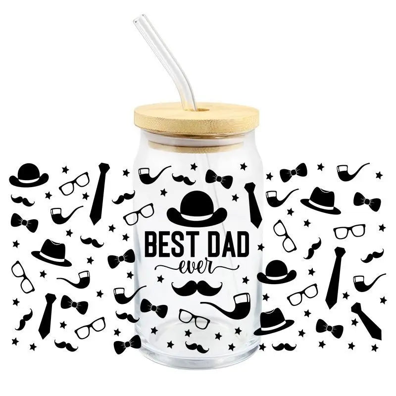 Father's Day UV DTF 3D DIY Cartoon Patter Transfer Sticker Wraps Cup High Quality Durable Waterproof Decals