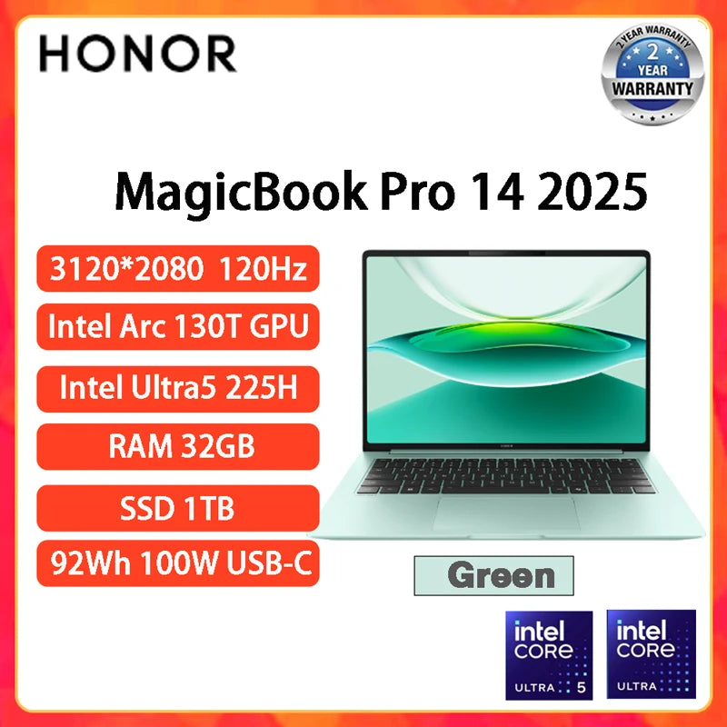 HONOR MagicBook Pro 14 Laptop Intel Core Ultra 5 225H 32GB 1TB 14.6" Inch 3.1K 120Hz Gamer Computer PC Notebook Ultrabook