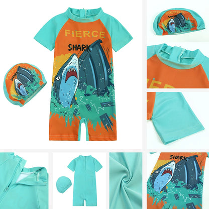 2025 Toddler Children Swimwear Suit Print UV Kids Boys Girls Summer Beach Clothes 2Pcs Cap+Bathing Swimming Diving Swimsuit