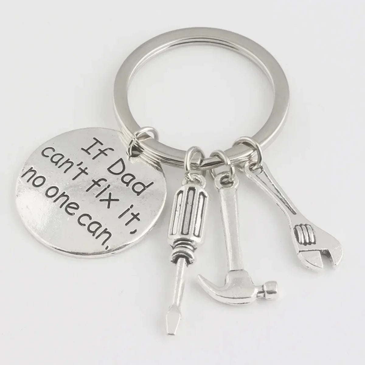 Hand Tools Themed Keychain 'If Dad Can't Fix It No One Can' Pendant Fathers Day Gift for Men Jewelry