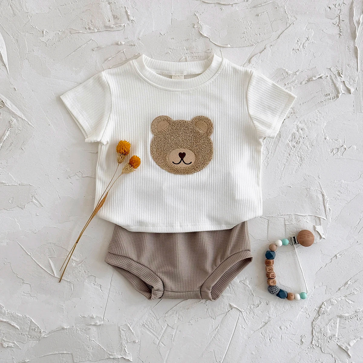 Cartoon Bear Baby Tracksuit – T-Shirt & Shorts 2-Piece (0-3Y)