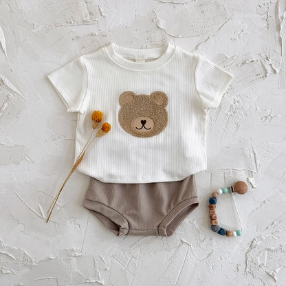 Cartoon Bear Baby Tracksuit – T-Shirt & Shorts 2-Piece (0-3Y)