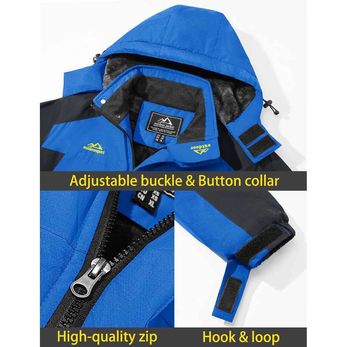 TACVASEN Men's Waterproof Ski Jacket Fleece Lining Warmth Parka Winter Snow Working Outdoors Hooded Coat Rain Shell Windbreaker