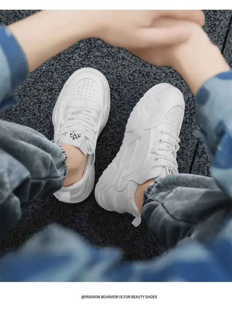 Sneakers for Men High Quality Leather Casual Shoes Thick-soled Vulcanized Shoes Lace Up Platform Tennis Shoes Chaussure Hommes