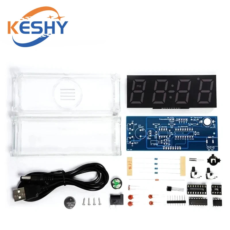 Electronic Clock DIY KIT LED Microcontroller Kit Digital Clock Time Light Control Temperature Thermometer Diy Electronic Kit