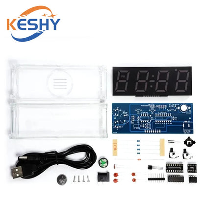 Electronic Clock DIY KIT LED Microcontroller Kit Digital Clock Time Light Control Temperature Thermometer Diy Electronic Kit