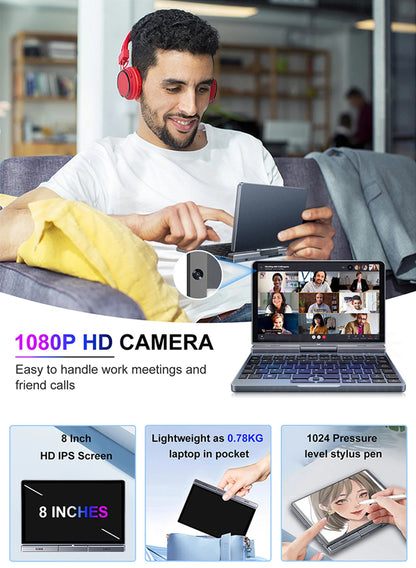 CRELANDER P8 Mini Gaming Laptop 8 Inch Touch Screen Intel Alder Lake N150 12GB DDR5 Windows 11 WiFi 6 Small Pocket Laptop