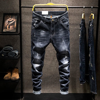2025 Summer New Ripped Jeans Men Slim-fit Denim Pants Cotton Korean Style Fashion Men's Clothing Elasticity Versatile