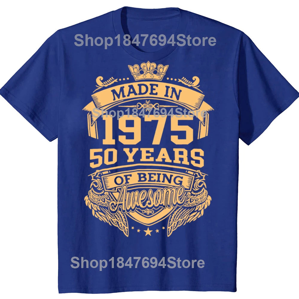 Funny Made in 1975 50 Years of Being Awesome Vintage 50th Birthday T-shirts Men Casual Tshirt Loose Oversized Streetwear T Shirt