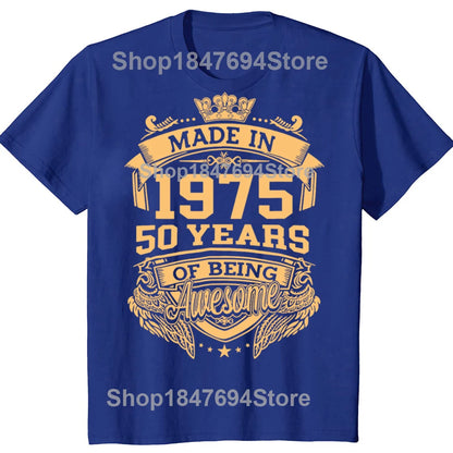 Funny Made in 1975 50 Years of Being Awesome Vintage 50th Birthday T-shirts Men Casual Tshirt Loose Oversized Streetwear T Shirt