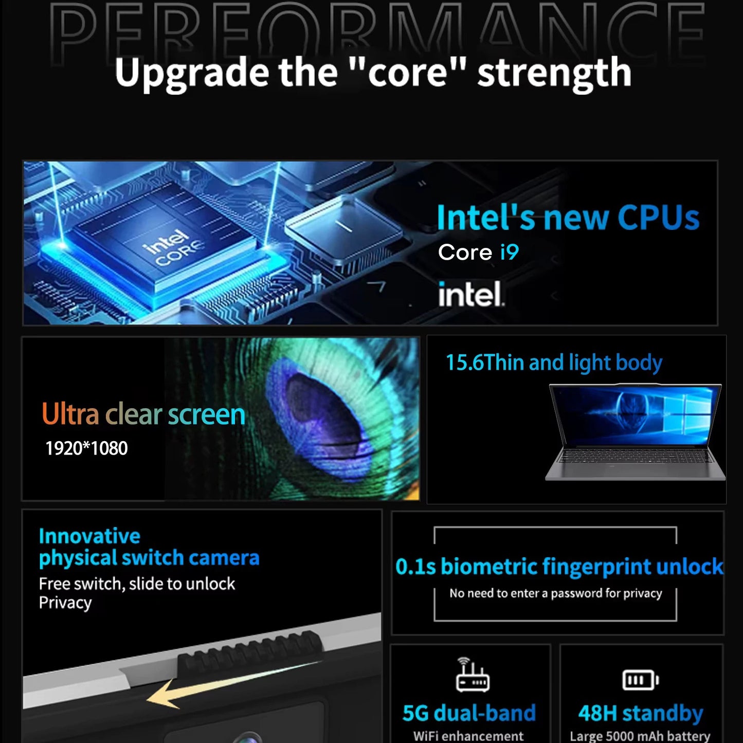 15.6" Intel i9-10980HK Laptop Computer PC i3-6100U Windows 11 Pro Office Notebook 16GB RAM 1TB SSD Portable Gamer Gaming Laptops