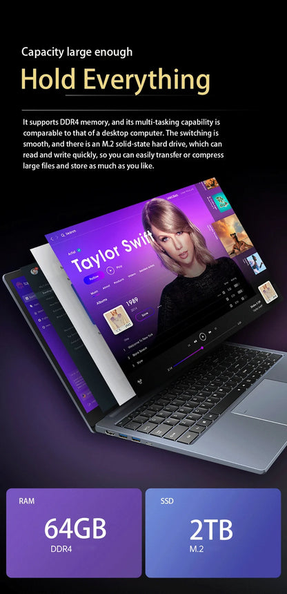 NEW S3 Computer 15.6 Inch Intel Core i7-8750H Por Laptop 2*DDR4 2*M.2 64GB 2TB SSD  Windows 11 Fingerprint Unlock 60Hz