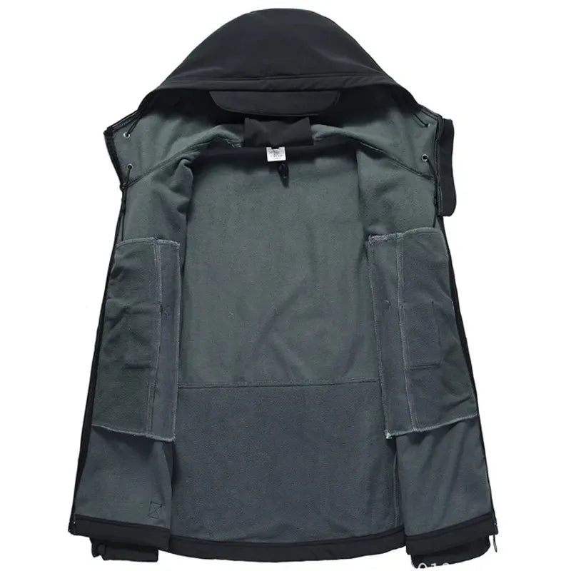 Men's Hooded Casual Military Outdoor Utility Jacket Fashion Sharkskin Soft-Shell Tactical Waterproof Combat Bomber Jacket
