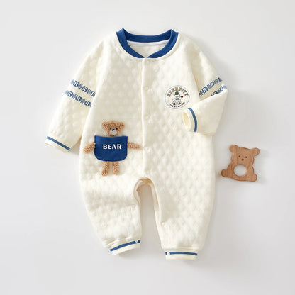 Baby Clothes for Autumn, Class A, Boys' Full-Month Outfit, One-Piece Romper, Baby Thermal Interlayered Warm Newborn Bodysuit