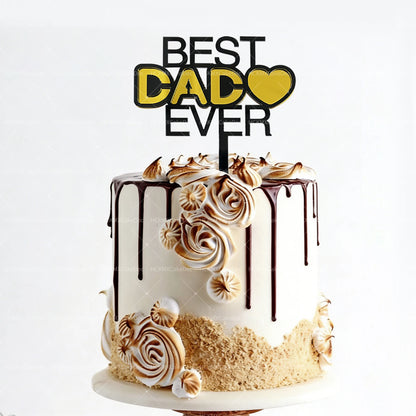 3pcs Acrylic Best Dad Ever Happy Father's Day Cake Toppers for Celebration Father's Day Dad's Birthday Party DIY Cake Decoration